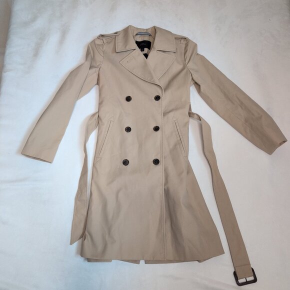J.Crew Tan Double-Breasted Trench Coat 2P Petite - Picture 3 of 13